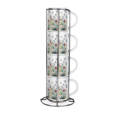 Soft Wildflowers Small Stacking Mugs Set - Floral Gifts for Her - Set of 4 - Image 3