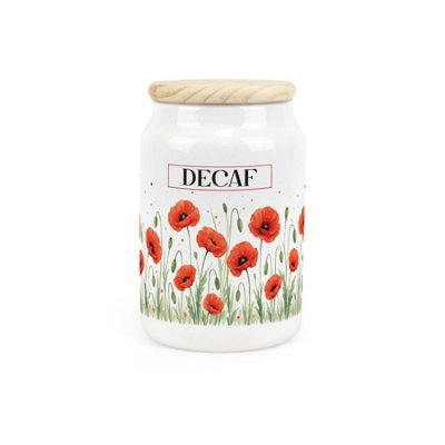 Purely Home Summer Poppies Decaf CanisterRed & Green Floral Homeware GiftsCeramic Storage Container & Wooden Lid 600Ml (14.5Cm X 9.5Cm) from B&Q