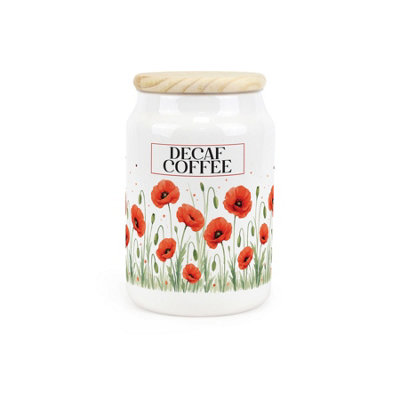 Purely Home Summer Poppies Decaf Coffee CanisterRed & Green Floral GiftsCeramic Storage Container & Wooden Lid 600Ml (14.5Cm X 9.5Cm) from B&Q