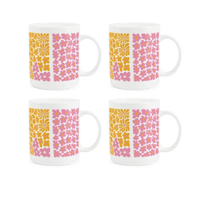 B&Q -  Retro Daisy Pop Bone China MugsSet Of 4