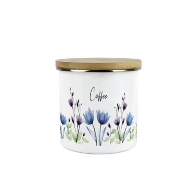 B&Q -  Blooming Lovely Floral Coffee Storage CanisterPurple Flowers Patterned Kitchen GiftsMedium Metal Enamel Container 600Ml
