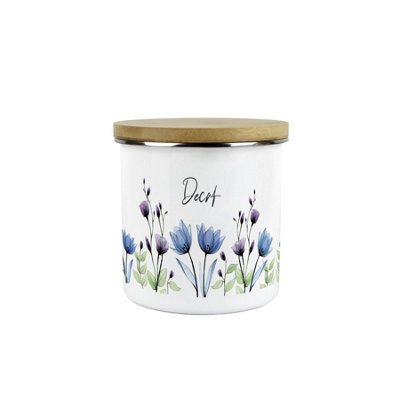 B&Q -  Blooming Lovely Floral Decaf Storage CanisterPurple Flowers Patterned Kitchen GiftsMedium Metal Enamel Container 600Ml