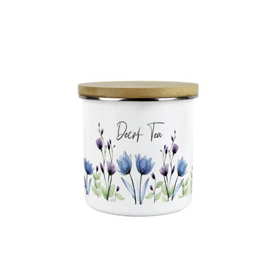 Purely Home Purple Blooming Lovely Floral Decaf Tea Storage Canister - Flowers Patterned Kitchen Gifts - Metal Enamel Container 600Ml Medium