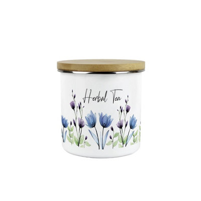 Purely Home Purple Blooming Lovely Floral Herbal Tea Storage Canister - Flowers Patterned Kitchen Gifts - Metal Enamel Container 600Ml Medium