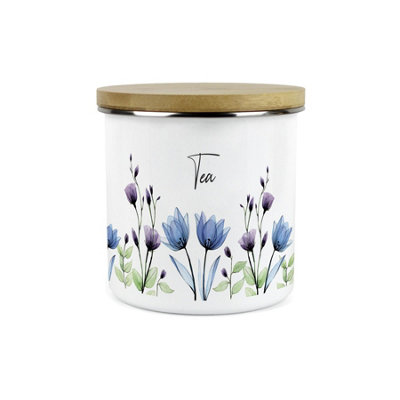 B&Q -  Blooming Lovely Flowers Tea CanisterPurple Floral Homewares Gifts1.2L Enamel Hot Drinks/food Kitchen Storage Container