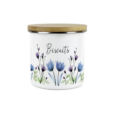 B&Q -  Blooming Lovely Flowers Small Biscuits CanisterPurple Floral Homewares Gifts1.2L Enamel Food Kitchen Storage Container