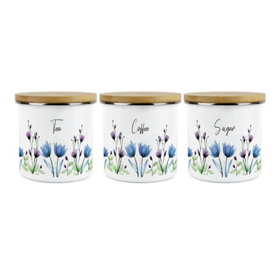 Purely Home Blooming Lovely Flowers TeaCoffee & Sugar Canisters Set Of 3Purple Floral Homewares Gifts1.2L Enamel Storage Containers from B&Q