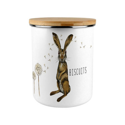 Purely Home Hares & Dandelions Biscuit CanisterCountryside Animals Large Enamel Kitchen Storage Container/cookie Jar Gift from B&Q