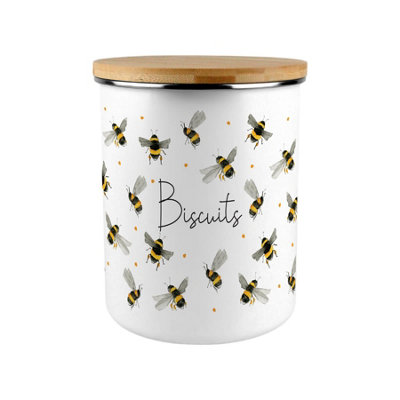 Purely Home Scattered Bees Biscuit CanisterBumblebee Large Enamel Kitchen Storage Container/cookie Jar Gifts For Bee Lovers from B&Q