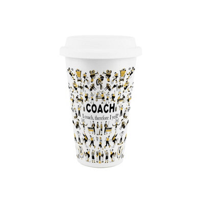 B&Q -  Sports Coach Ceramic Travel MugGifts For Teachers & CoachesReusable Silicone Lid Double-Walled Insulated Drinks Flask Cup
