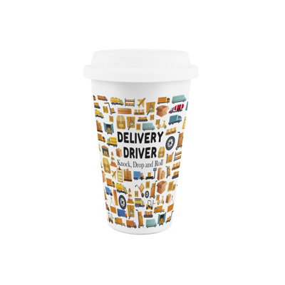 B&Q -  Delivery Driver Ceramic Travel MugGifts For Couriers & Delivery WorkersReusable Silicone Lid Double-Walled Insulated Flask