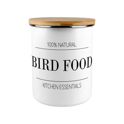 Purely Home Black/White Minimalist Bird Food Storage Canister - Modern & Kitchen/Home Enamel Jar Gift For Bird Lovers Large