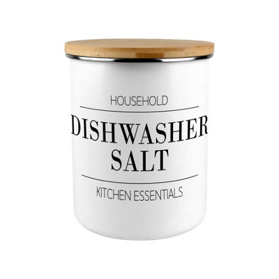 B&Q -  Minimalist Dishwasher Salt CanisterModern Black & White Home/kitchen Large Enamel Cleaning Storage Jar Gift - Image 3