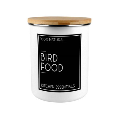 B&Q -  Inverted Minimalist Bird Food Storage CanisterStylish Black & White Kitchen/home Large Enamel Jar With Lid Bird Lovers Gift