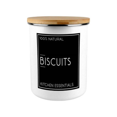B&Q -  Inverted Minimalist Biscuits Storage CanisterStylish Black & White Kitchen/home Large Enamel Cookie Jar With Lid Gift