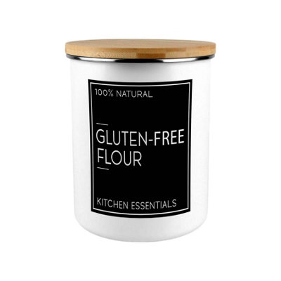 Purely Home Inverted Minimalist Gluten Free Flour Storage Canister - Stylish Black & White Kitchen/home Large Enamel Jar With Lid Bakers Gift