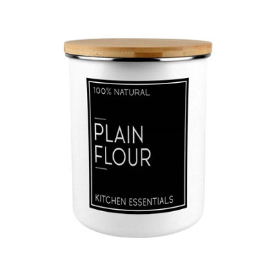 Purely Home Inverted Minimalist Plain Flour Storage Canister - Stylish Black & White Kitchen/home Large Enamel Jar With Lid Bakers Gift