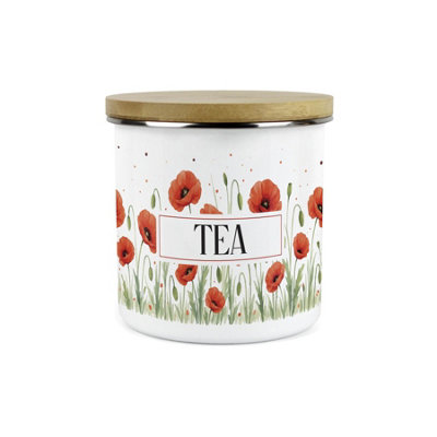 Purely Home Red Summer Poppies Tea CanisterPoppy Patterned Floral Homewares Gifts1.2L Enamel Hot Drinks/food Kitchen Storage Container from B&Q