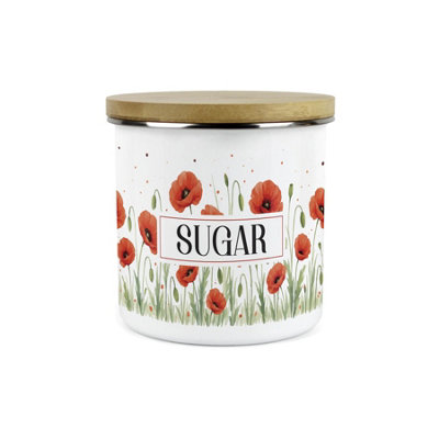 Purely Home Red Summer Poppies Sugar CanisterPoppy Patterned Floral Homewares Gifts1.2L Enamel Hot Drinks/food Kitchen Storage Container from B&Q