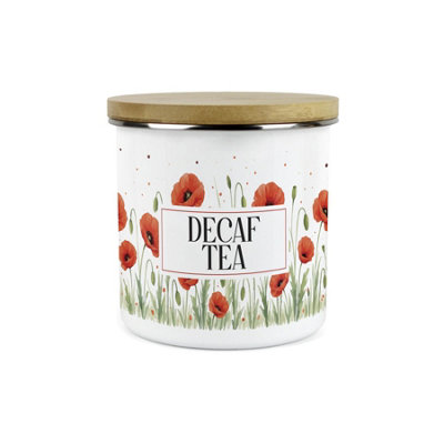 Purely Home Red Summer Poppies Decaf Tea CanisterPoppy Patterned Floral Homewares Gifts1.2L Enamel Hot Drinks Kitchen Storage Container from B&Q