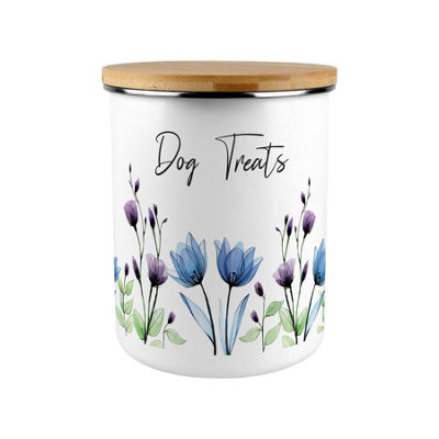 B&Q -  Blooming Lovely Flowers Dog Treats CanisterBlue & Purple Floral Large Enamel Kitchen Storage Container Gift