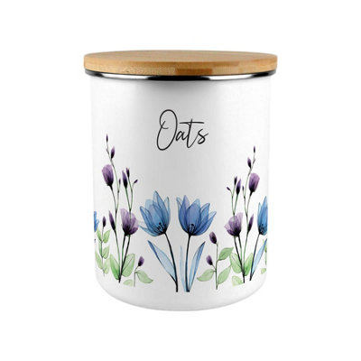 Purely Home Blooming Lovely Flowers Oats CanisterBlue & Purple Floral Large Enamel Kitchen Storage Container Gift