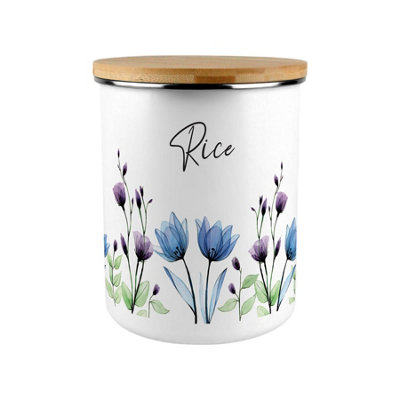 Purely Home Blooming Lovely Flowers Rice CanisterBlue & Purple Floral Large Enamel Kitchen Storage Container Gift