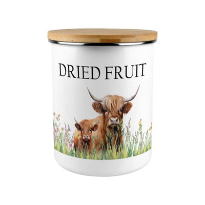Purely Home Highland Cow & Calf Dried Fruit CanisterCountryside Farm Animals Large Enamel Kitchen Pantry Food Storage Container Gift from B&Q
