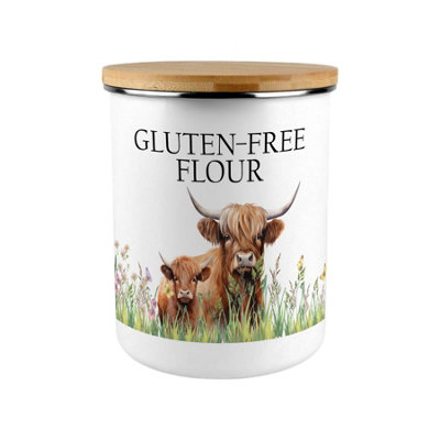 Purely Home Highland Cow & Calf Gluten-Free Flour CanisterCountryside Farm Animals Large Enamel Kitchen Pantry Food Storage Container Gift from B&Q