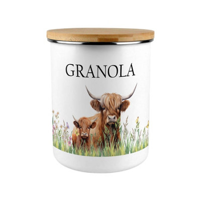 Purely Home Highland Cow & Calf Granola CanisterCountryside Farm Animals Large Enamel Kitchen Pantry Food Storage Container Gift from B&Q
