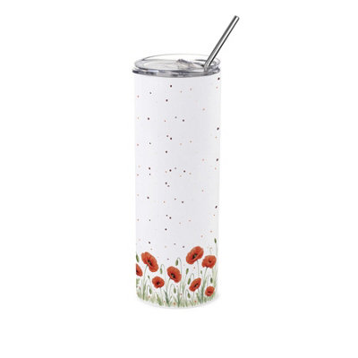 Summer Poppies Travel Flask - Reusable Stainless Steel Cup Gift with Straw - Image 3
