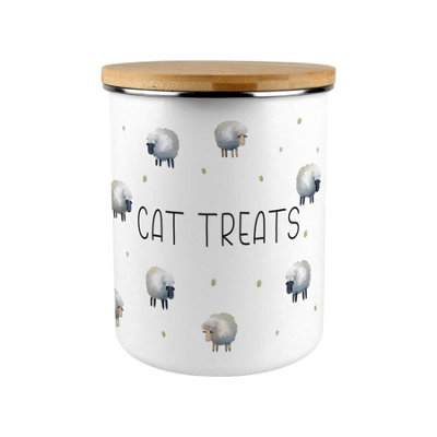 B&Q -  Spring Sheep Cat Treats CanisterCountryside Farm Animals Large Enamel Pet Treat Container/gift For Cat Lovers