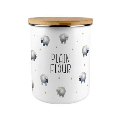 Purely Home Spring Sheep Plain Flour CanisterCountryside Farm Animals Large Enamel Kitchen Storage Container/gift For Home Baking from B&Q