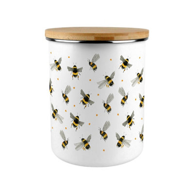 Purely Home Scattered Bees Canister - Bumblebee Enamel Home & Kitchen Storage Container/ Gifts For Bee Lovers Large