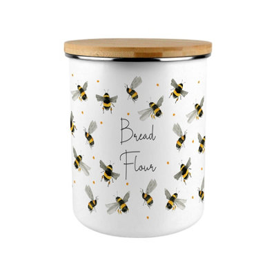 Purely Home Scattered Bees Bread Flour CanisterBumblebee Large Enamel Home Baking Storage Container/gifts For Bee Lovers from B&Q