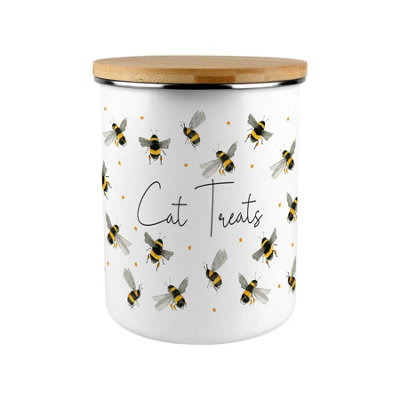 Purely Home Scattered Bees Cat Treats CanisterBumblebee Large Enamel Pet Food Storage Container/gifts For Cat Lovers from B&Q