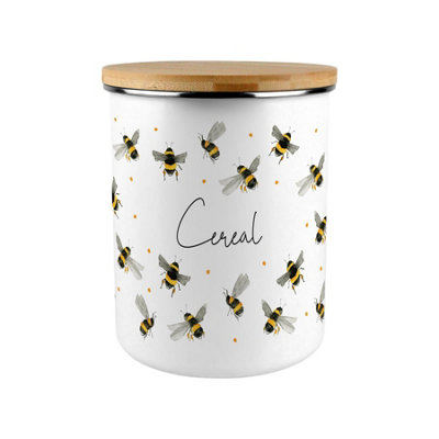 B&Q -  Scattered Bees Cereal CanisterBumblebee Large Enamel Kitchen Storage Container/gifts For Bee Lovers