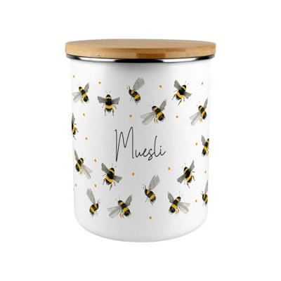 Purely Home Scattered Bees Muesli CanisterBumblebee Large Enamel Kitchen Food Storage Container/gifts For Bee Lovers from B&Q