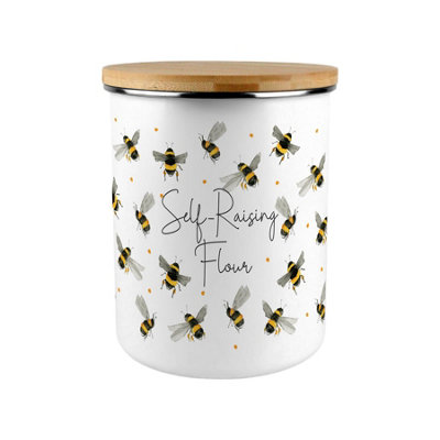 Purely Home Scattered Bees Self-Raising Flour CanisterBumblebee Large Enamel Kitchen & Home Baking Storage Container/gifts For Bee Lovers from B&Q
