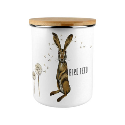 B&Q -  Hares & Dandelions Bird Feed CanisterCountryside Animals Large Enamel Kitchen Storage Container/gift