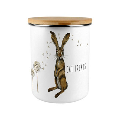 Purely Home Hares & Dandelions Cat Treats CanisterCountryside Animals Large Enamel Kitchen Storage Container/gift from B&Q