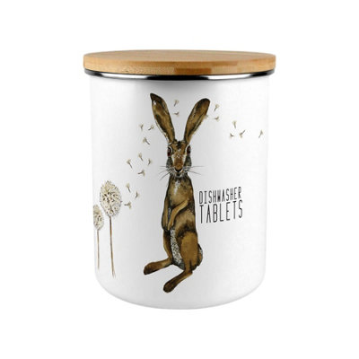 Purely Home Hares & Dandelions Dishwasher Tablets CanisterCountryside Animals Large Enamel Kitchen Storage Container/gift from B&Q