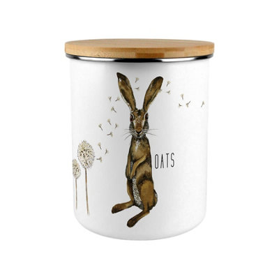 Purely Home Hares & Dandelions Oats CanisterCountryside Animals Large Enamel Kitchen Storage Container/gift from B&Q