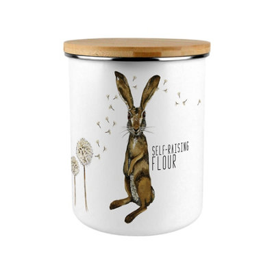 Purely Home Hares & Dandelions Self-Raising Flour CanisterCountryside Animals Large Enamel Kitchen Storage Container/gift from B&Q