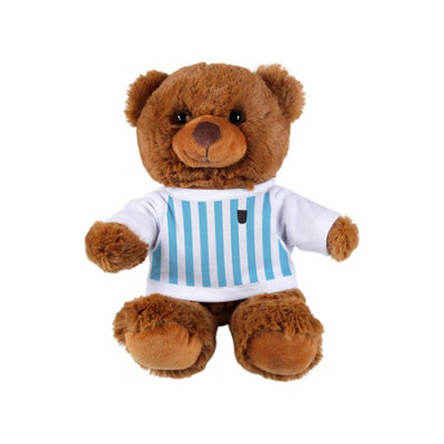Football Teddy Bear - Dark Brown Bear Gift with Sky Blue & White T-Shirt - Image 3