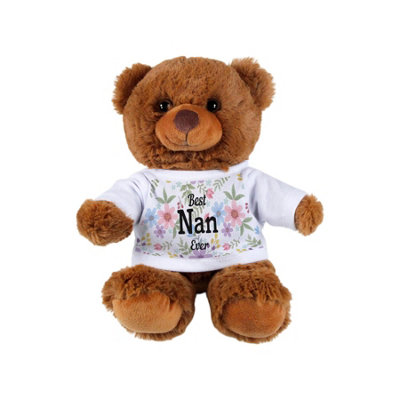 Purely Home Best Nan Ever Teddy BearSmall Plush Toy Mothers Day Gifts For NanDark Brown Stuffed Animal With Floral Printed T-Shirt from B&Q