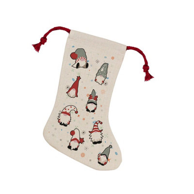 Purely Home Christmas Gonks StockingNovelty Xmas Gift/gonk Decor Linen-Style With Red Drawstring Ties from B&Q