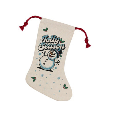 B&Q -  Jolly Season Christmas Snowman StockingNovelty Xmas Gift/snowman Decor Linen-Style With Red Drawstring Ties