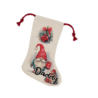 Purely Home Christmas Gonk Family Stocking Novelty Xmas Gift For Daddy/gonk Décor Linen-Style With Red Drawstring Ties from B&Q