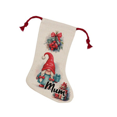 Purely Home Christmas Gonk Family StockingNovelty Xmas Gift For Mum/gonk Décor Linen-Style With Red Drawstring Ties from B&Q
